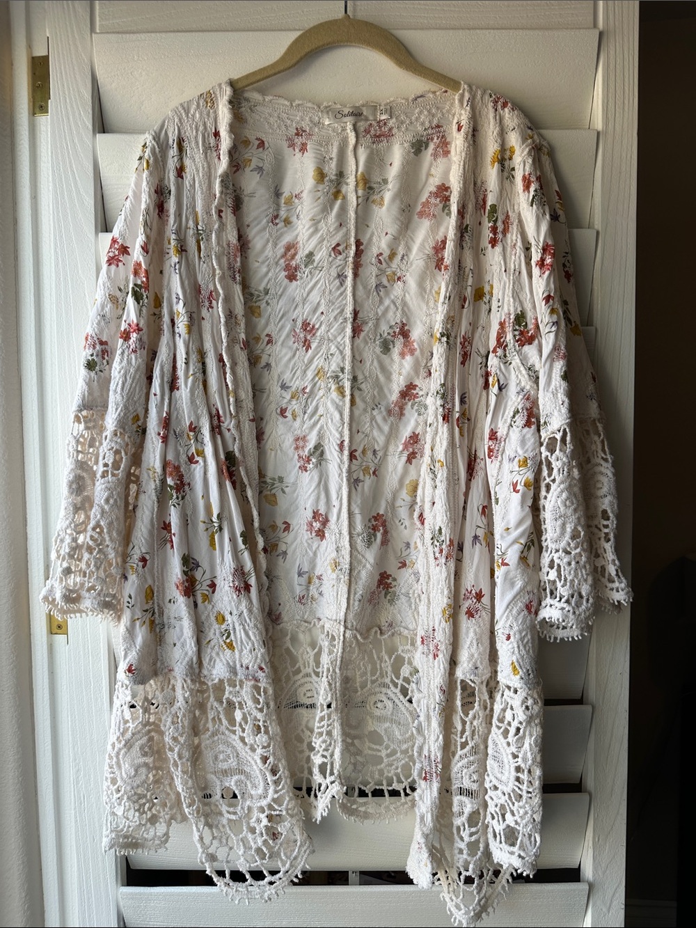 Solitaire Floral Lace Crochet Boho Hippie Tunic Sweater Top XXL 2XL